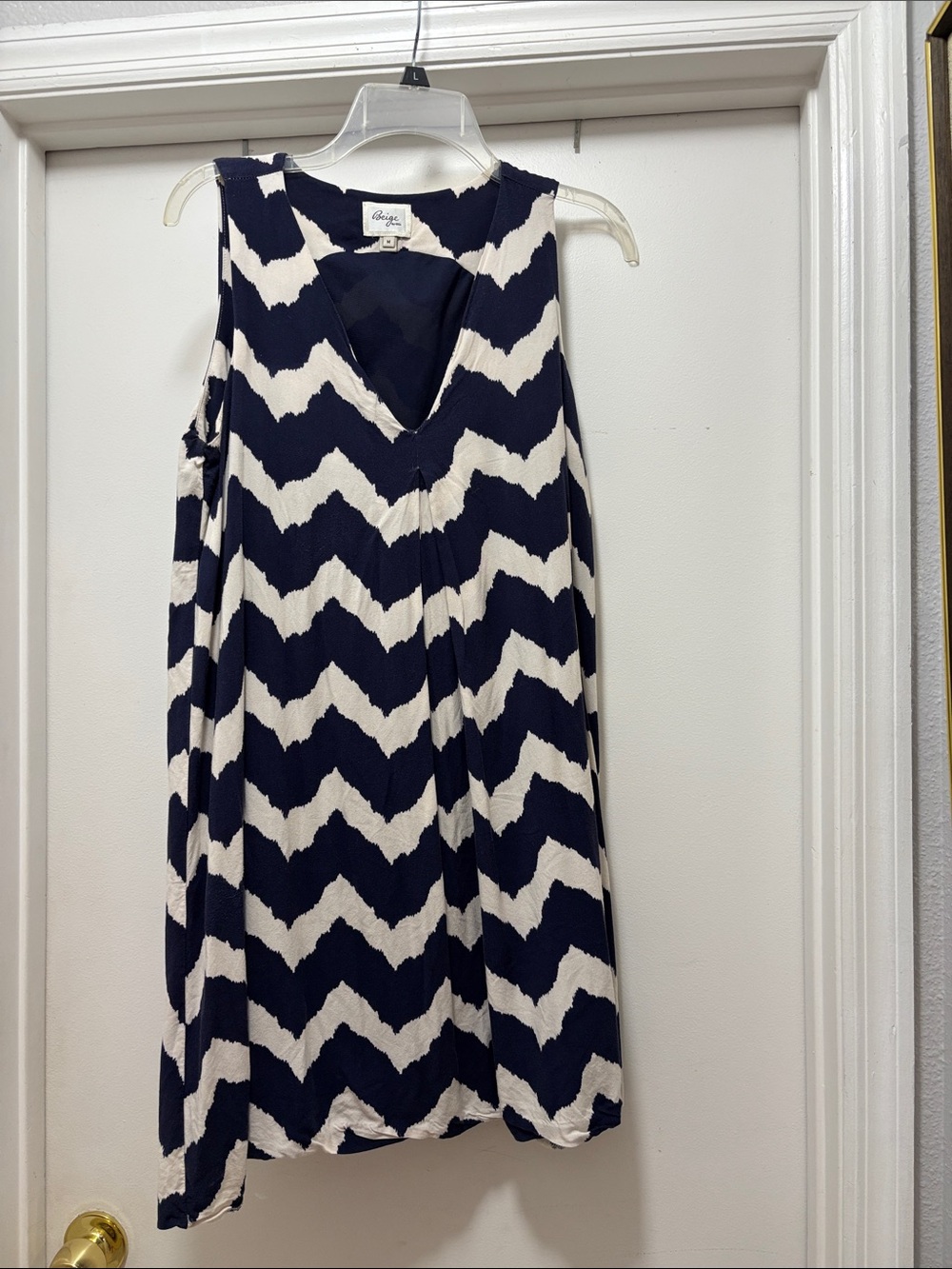 Beige by eci Navy and White Chevron Midi Dress